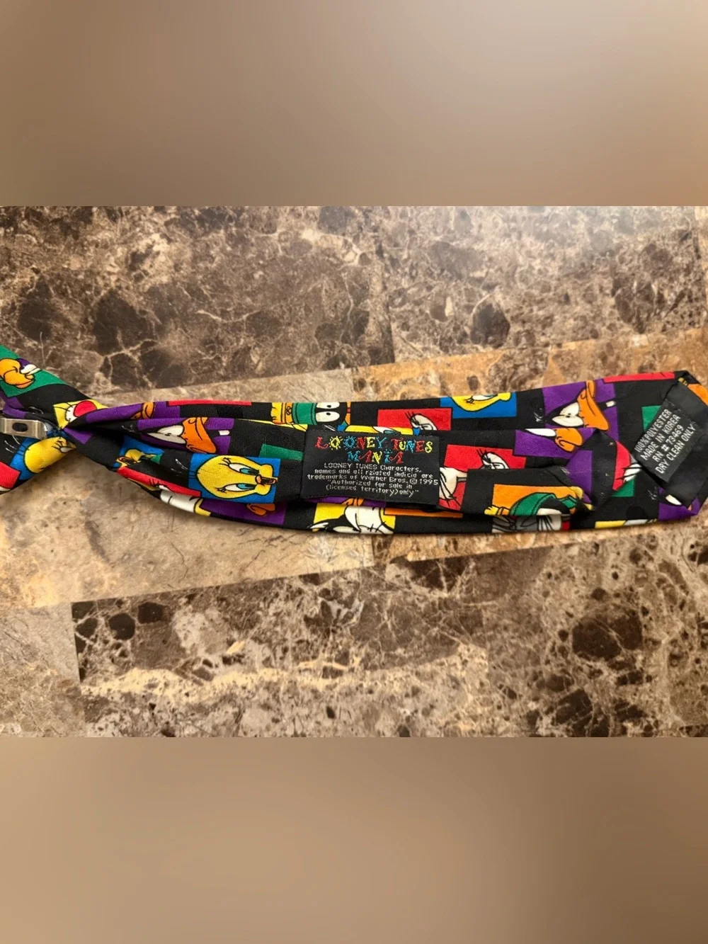 Vintage 90s Looney Tunes Clip-On Tie Cartoon Graphic Bugs Bunny Tweety Retro